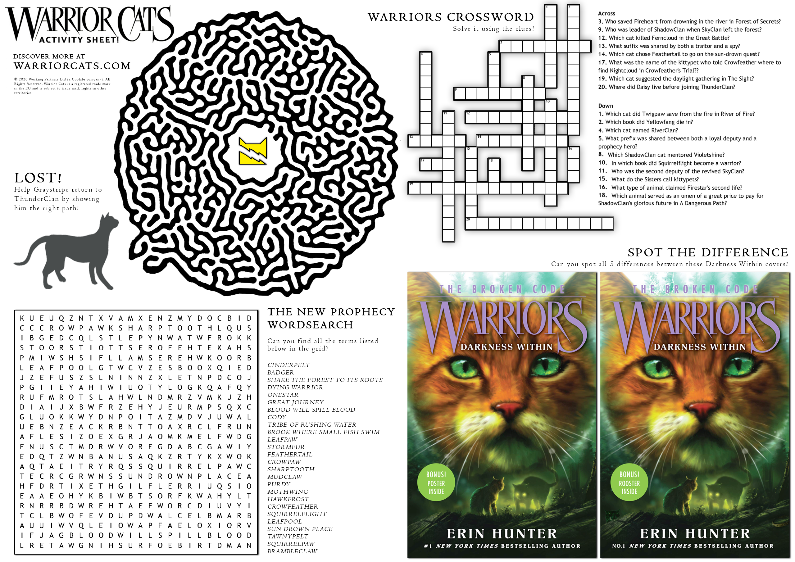 New September Warriors Cats activity sheet!